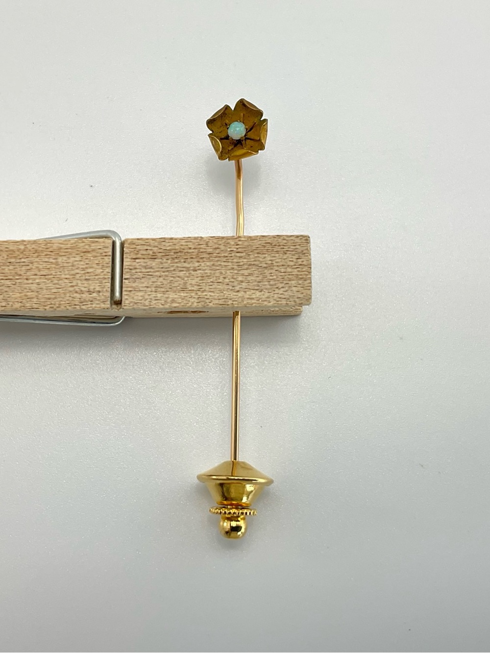 Opal Flower Stick Pin, Vintage to Antique, Art Nouveau, Gold Vermeil - Picture 10 of 11